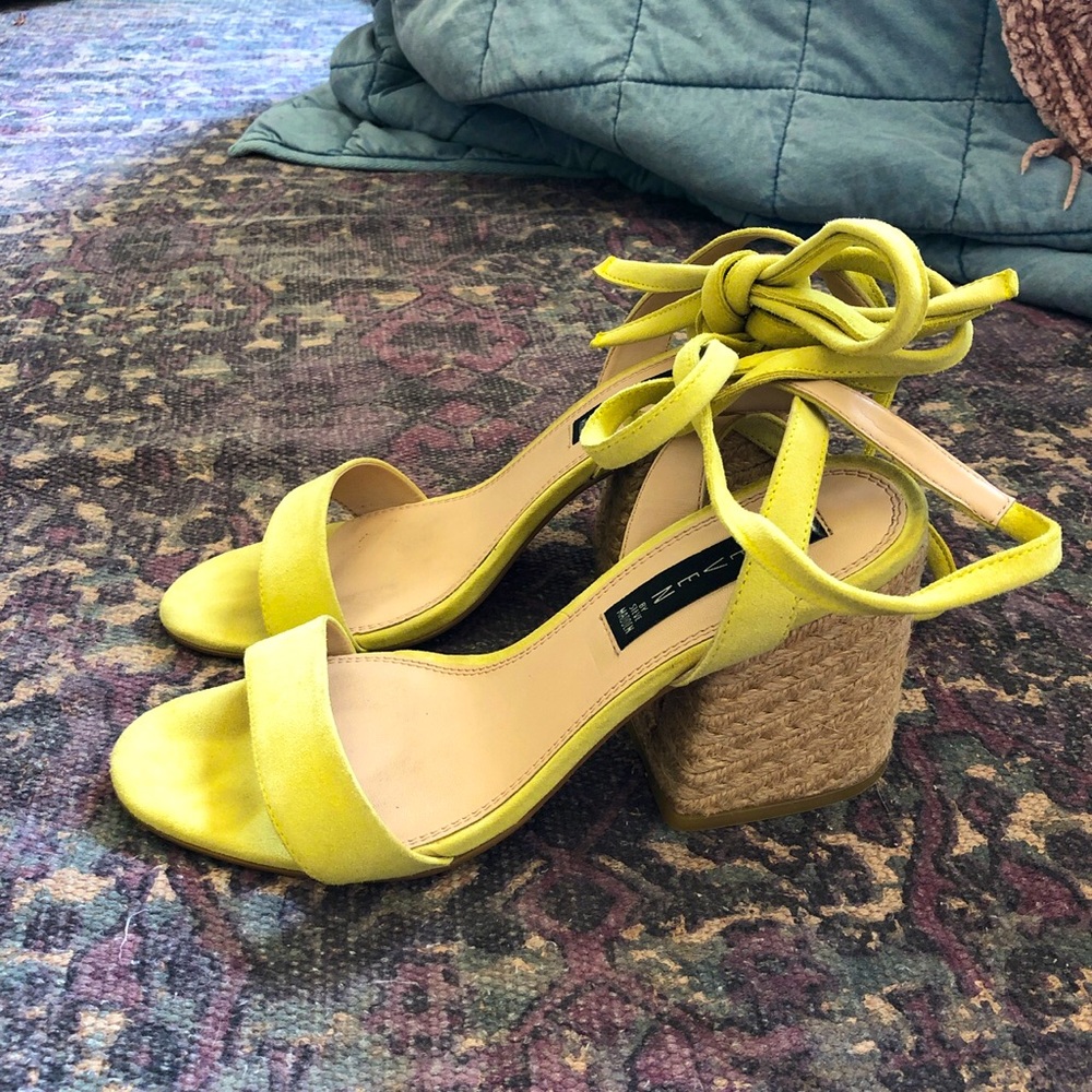 Steve Madden Yellow Suede Lace-Up Sandal Heels
